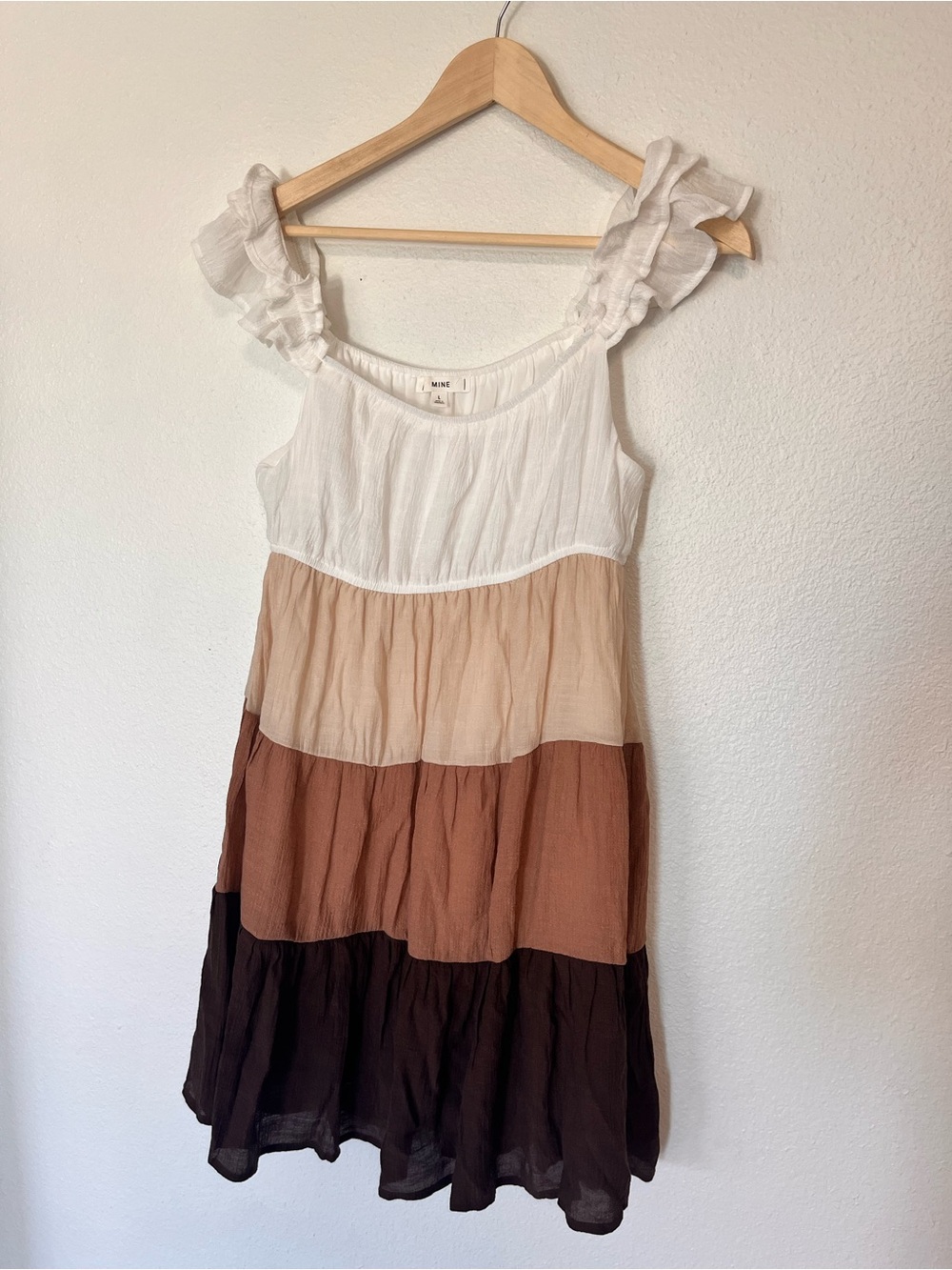 NWOT mine White, Cream, Tan, Brown Tiered Ruffle Strap girl dress
